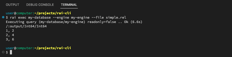 Simple Rel example run in VSCode