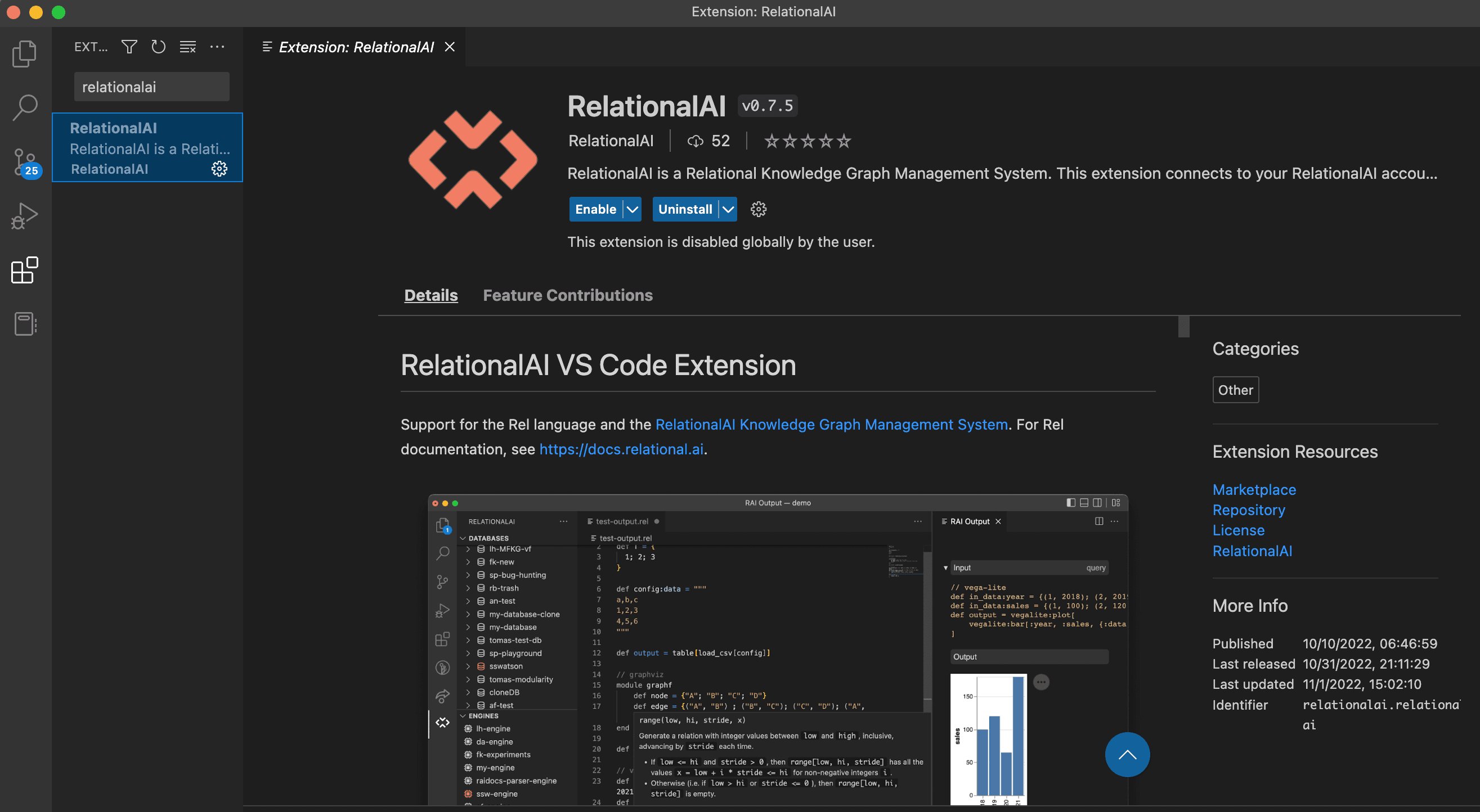 Rel extension for VSCode installed